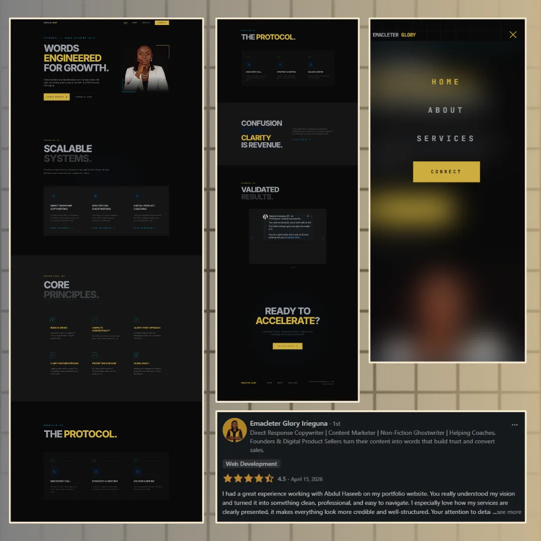 Emacleter Glory Word Alchemy copywriter portfolio website