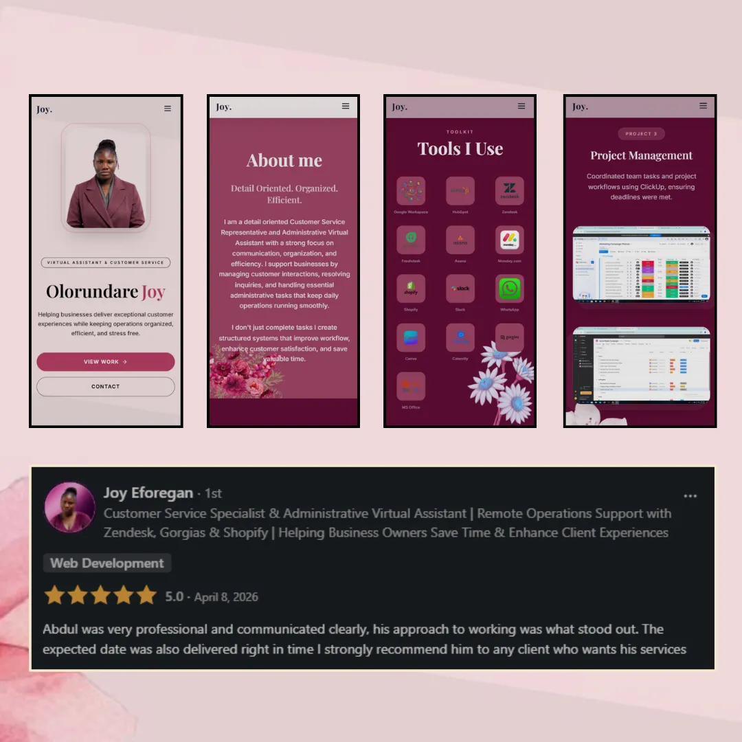Olorundare Joy virtual assistant portfolio website