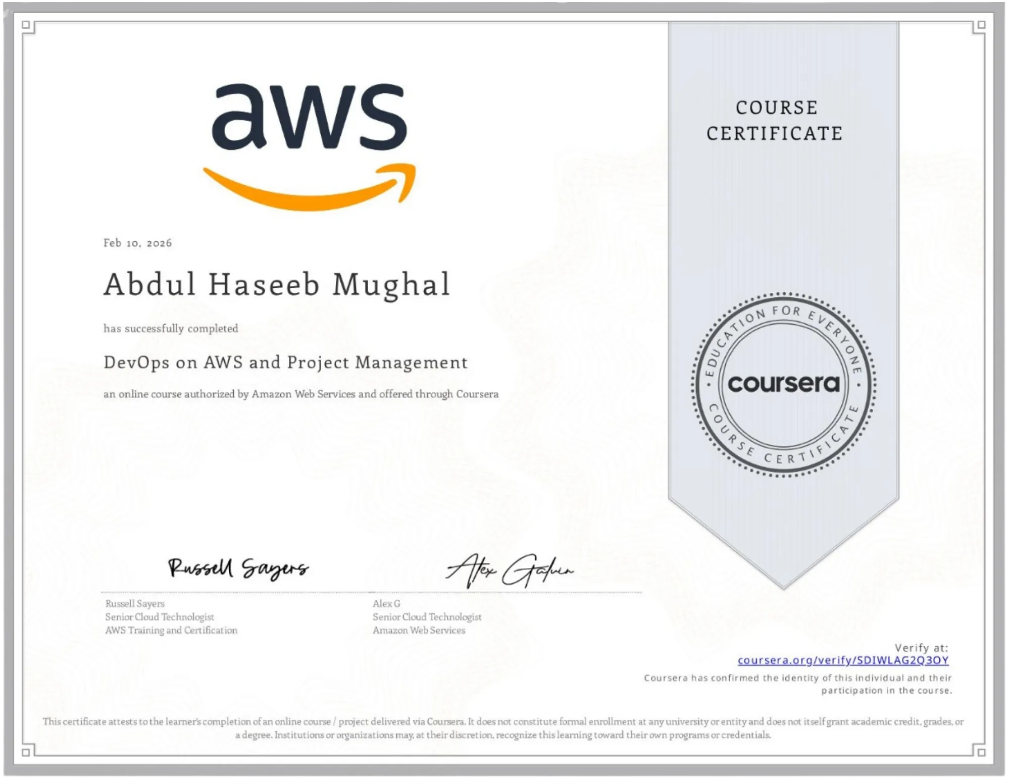 DevOps on AWS and Project Management